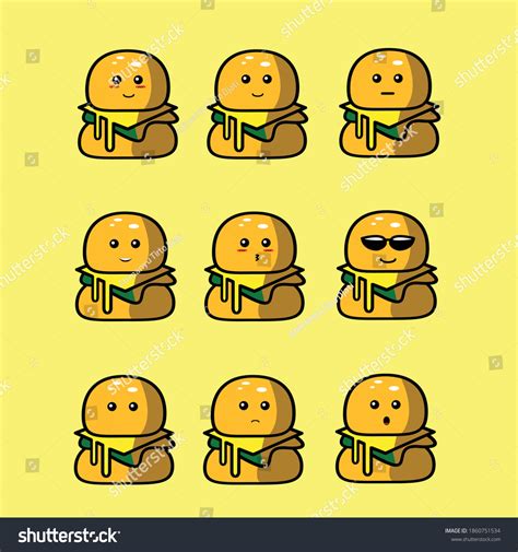 Illustration Vector Design Cute Burger Emoticons Stock Vector (Royalty ...