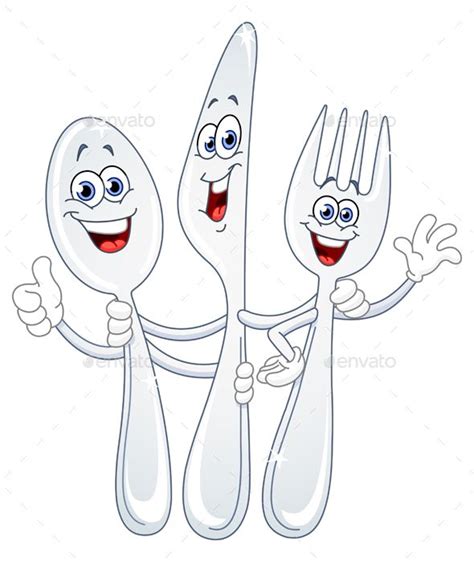 Spoon Knife and Fork Cartoon | Spoon drawing, Fork drawing, Cute ...