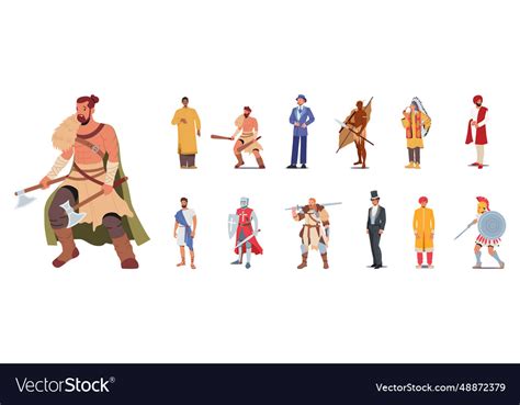 Set of male characters wear historical costumes Vector Image