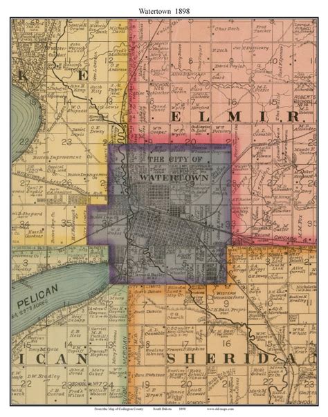 Watertown 1898 Old Town Map With Homeowner Names South Dakota Codington ...