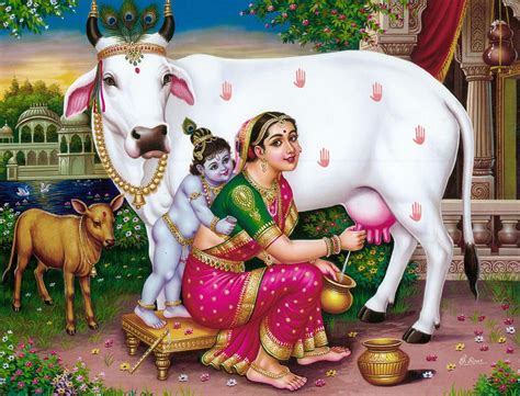 Lord Shri Krishna With Cow Hindu God Indian Miniature Painting | Porn ...