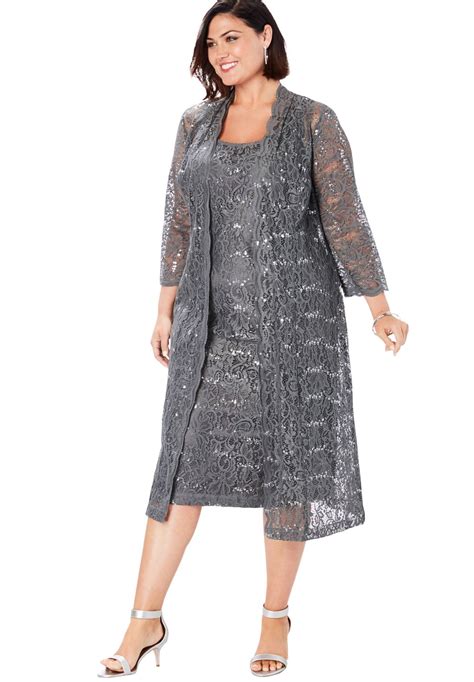 Plus Size Women's Lace & Sequin Jacket Dress Set by Roaman's in ...