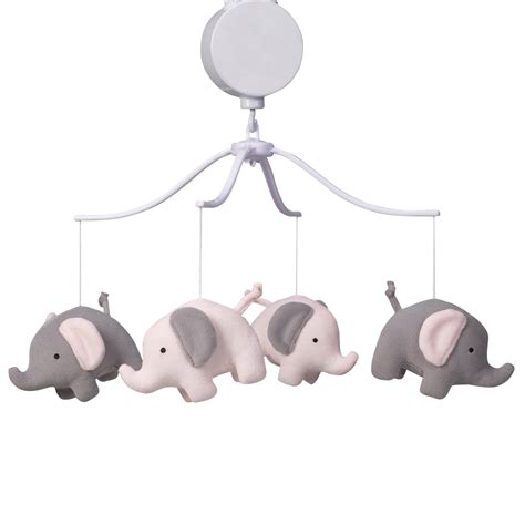 Bedtime Originals Eloise Pink/Gray Elephant Musical Baby Crib Mobile ...