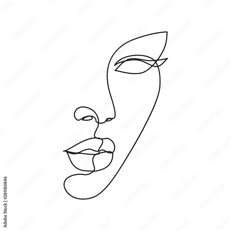 Woman face line drawing art. Abstract minimal female face icon, logo ...