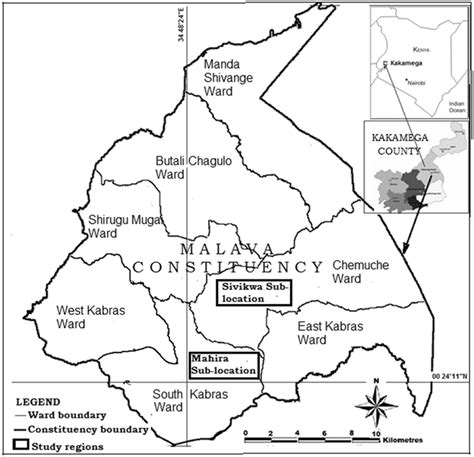 Map of study area in Malava Constituency of Kakamega County, showing ...