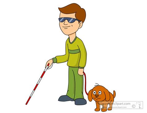 Health Clipart - blind-man-using-cane-with-his-dog - Classroom Clipart