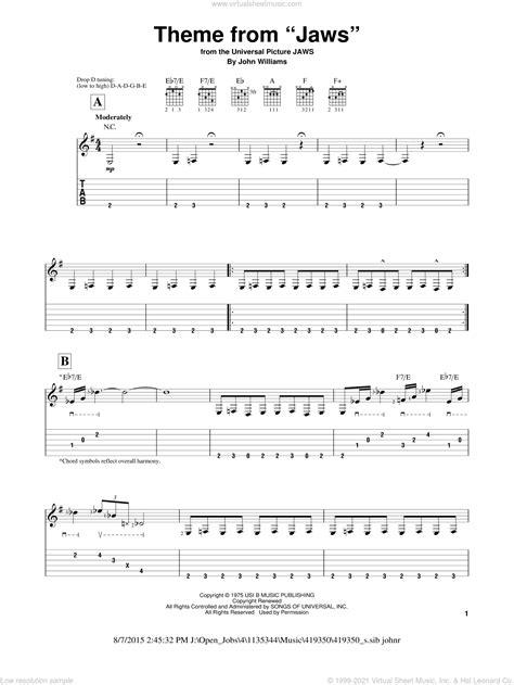 Theme from Jaws sheet music for guitar solo (easy tablature)