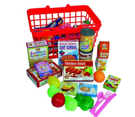 Kids Shopping Grocery Basket with Play Food Pretend Play Children ...