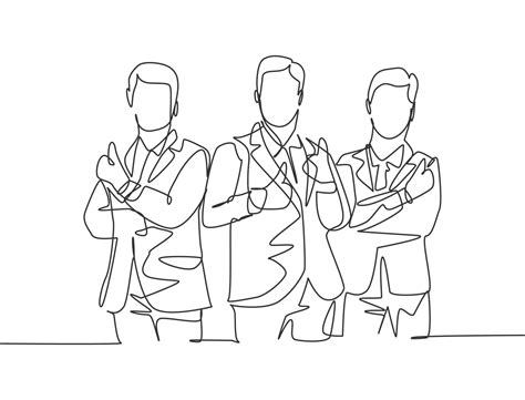 Single line drawing group of young happy businessmen standing together ...