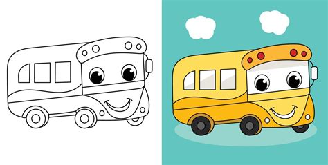 Hand-drawn outline vehicle cute School bus illustration cartoon ...