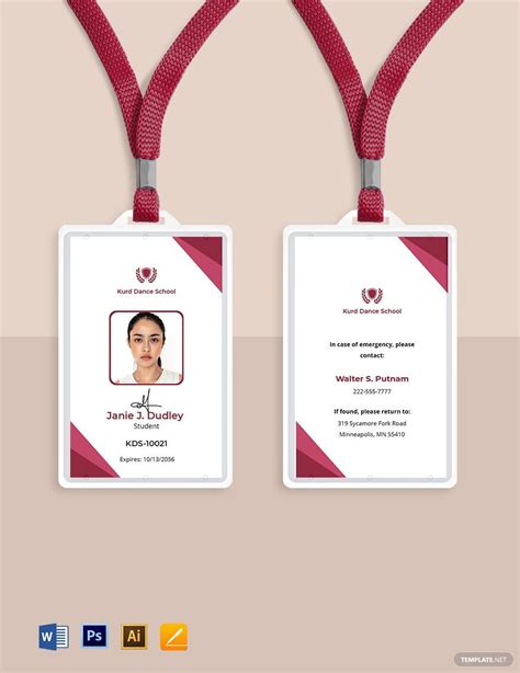 Dance School ID Card Template in Word, PSD, Illustrator, Pages ...