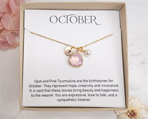 October Birthstone Necklace Personalized Necklace Pink - Etsy