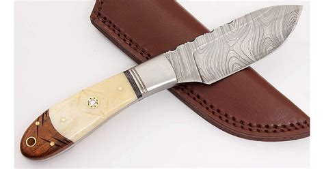 Damascus Steel Skinner Bone Handle Skinning Hunting Knife Sheath ...