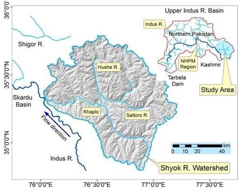 Map of Shyok River Basin in upper Indus River watershed of northern ...