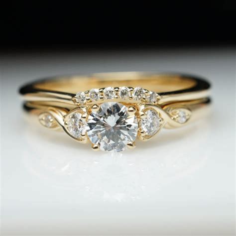 Vintage Antique Style Diamond Engagement Ring & Wedding Band