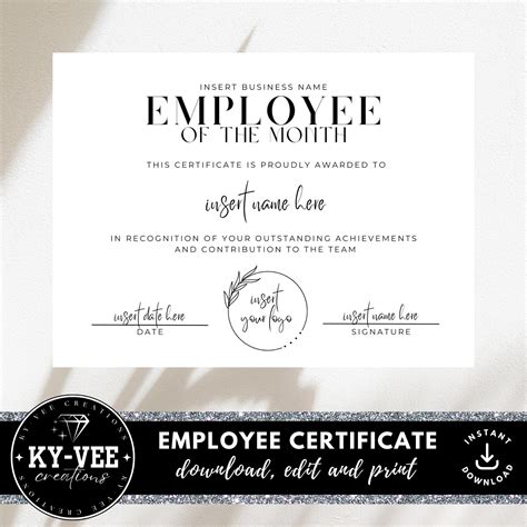 Employee Recognition Certificate Template, INSTANT DOWNLOAD, Printable ...