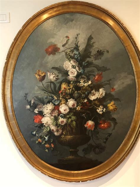 18th Century Large Oval Painting with Flowers For Sale at 1stdibs