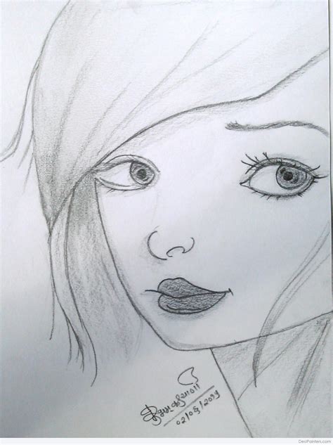 Pencil Sketch Girl Face