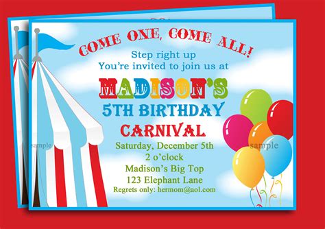 Carnival Themed Birthday Party Invitations | Dolanpedia