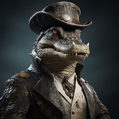 Premium AI Image | there is a statue of a crocodile wearing a hat and ...