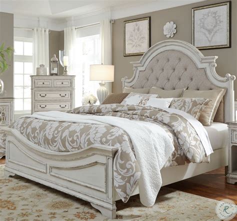 Magnolia Manor Antique White King Upholstered Panel Bed | Master ...