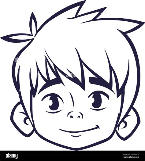 Happy cartoon boy head outline. Vector illustration for coloring book ...