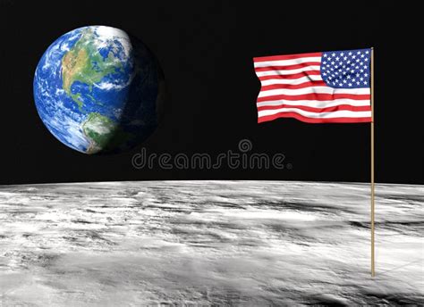 American flag on the moon stock illustration. Illustration of surface ...