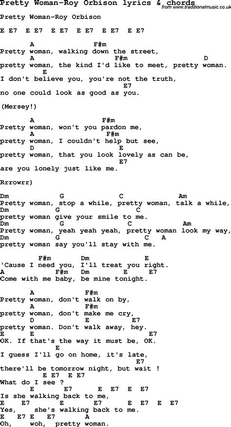 Love Song Lyrics for: Pretty Woman-Roy Orbison with chords for Ukulele ...