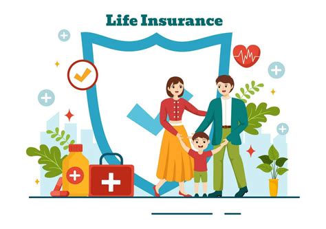 Life Insurance Vector Illustration with Check Marks, Shield and ...