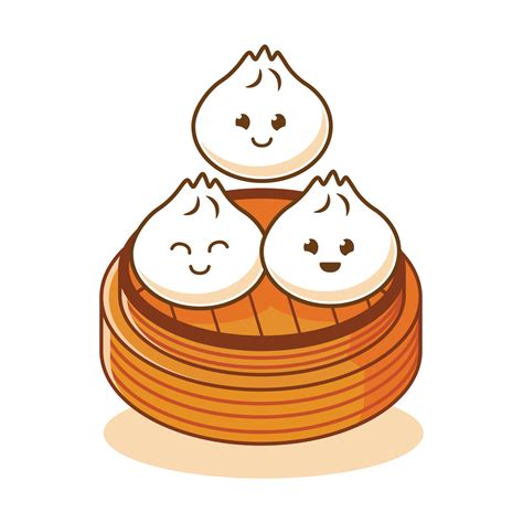 Dim sum Dumpling cute cartoon character with various smile expression ...