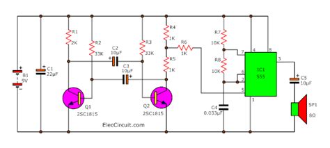 Make Police siren circuit using 555 timer, transistors and OP-AMP