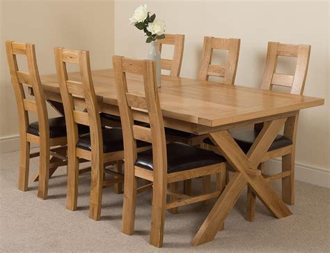 Vermont Solid Oak 200cm-240cm Crossed Leg Extending Dining Table with 6 ...