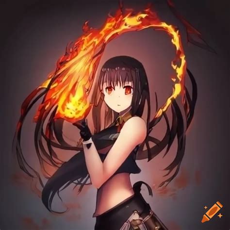 Anime girl with fiery and electric powers on Craiyon