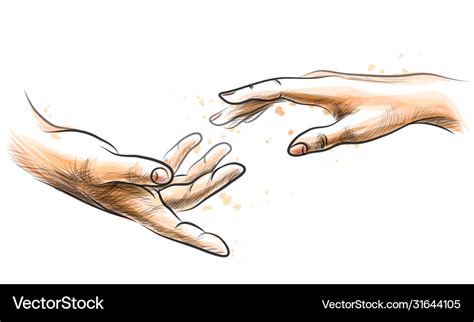 Male and female hand outstretched to touch sketch Vector Image