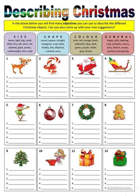 Describing Christmas (adjectives) | Abc activities, Christmas, Adjectives