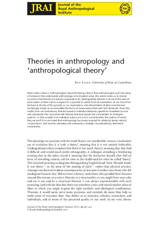 (PDF) Theories in anthropology and 'anthropological theory | Roy Ellen ...