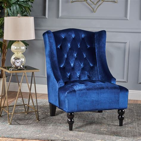 Tara High-Back Navy Blue New Velvet Club Chair | Walmart Canada