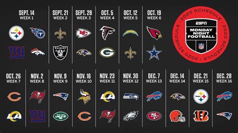 Pin on 2020 nfl schedule | Monday night football, Monday night football ...