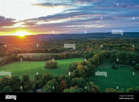 Brilliant Sunset in early fall over Sussex County NJ with large fields ...