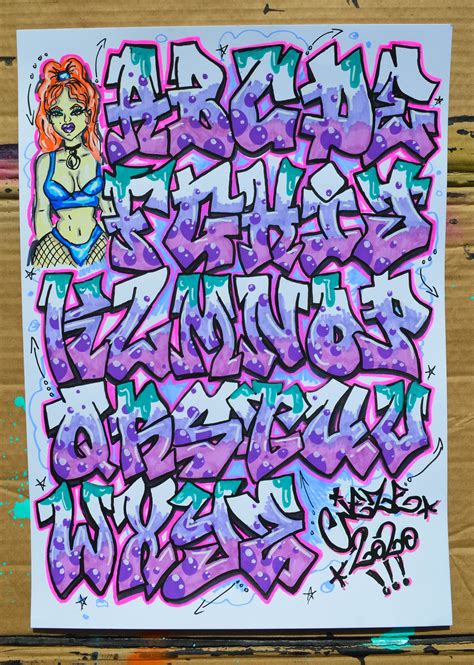 Graffiti Font Alphabet, Pink and Purple Urban Funky Text, Original ...