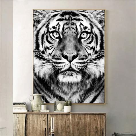 Wall Art Canvas Painting Black White Tiger Photo Nordic Posters And ...