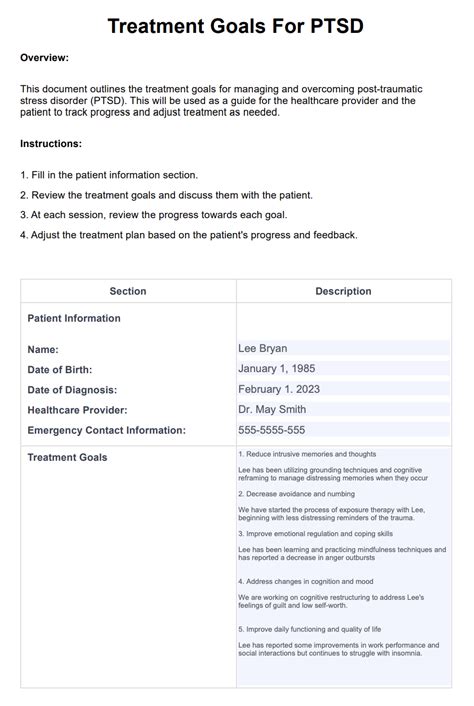 Treatment Goals For PTSD & Example | Free PDF Download