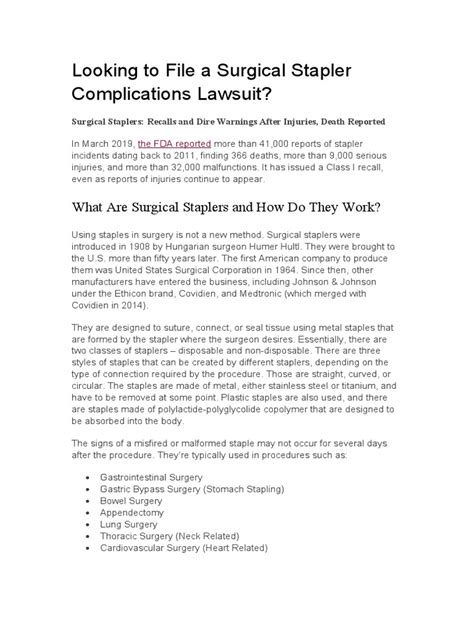 Looking To File A Surgical Stapler Complications Lawsuit | PDF ...