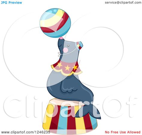 Clipart of a Circus Sea Lion Balancing a Ball on a Podium - Royalty ...