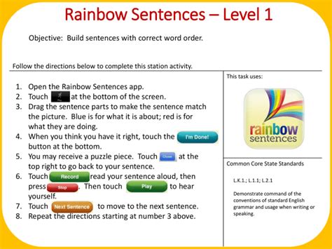 Rainbow Sentences – Level 1