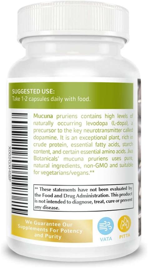 Jiva Botanicals - Mucuna Pruriens Capsules 1100 mg - Precursor to ...