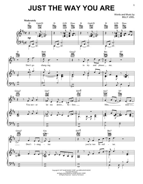 Just The Way You Are sheet music by Billy Joel (Piano, Vocal & Guitar ...