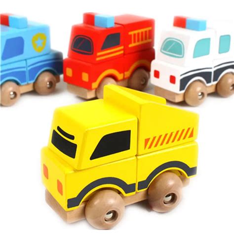 Baby Toys Vehicle Blocks Wooden Toy Ambulance/Fire Engine Car Building ...