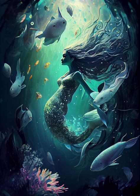 'Mermaid Underwater' Poster, picture, metal print, paint by DecoyDesign ...