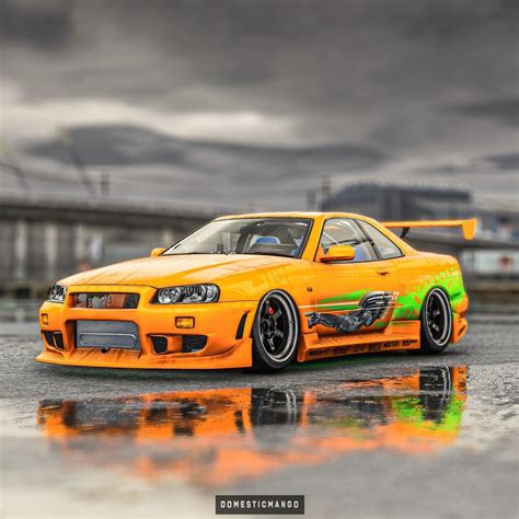 Brian's R34 Skyline GT-R Gets Supra Orange Widebody Look in Furious ...